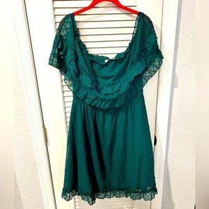 Dark teal off the shoulders dress